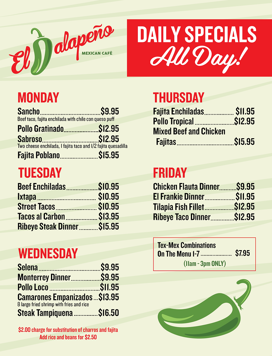 DAILY SPECIALS El Jalapeno Café